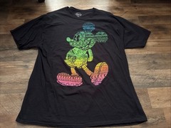 Disney T-Shirt XL (46/48) Mickey Mouse Rainbow Graphic Black Short Sleeve
