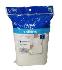 New Gildan Tag-Free Mens White Crew Neck T-Shirts, 6 Pack, 100% Cotton, XL