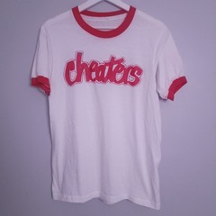 Vintage Cheaters Cabaret Gentleman Club Stripper Ringer T-Shirt Large White Red