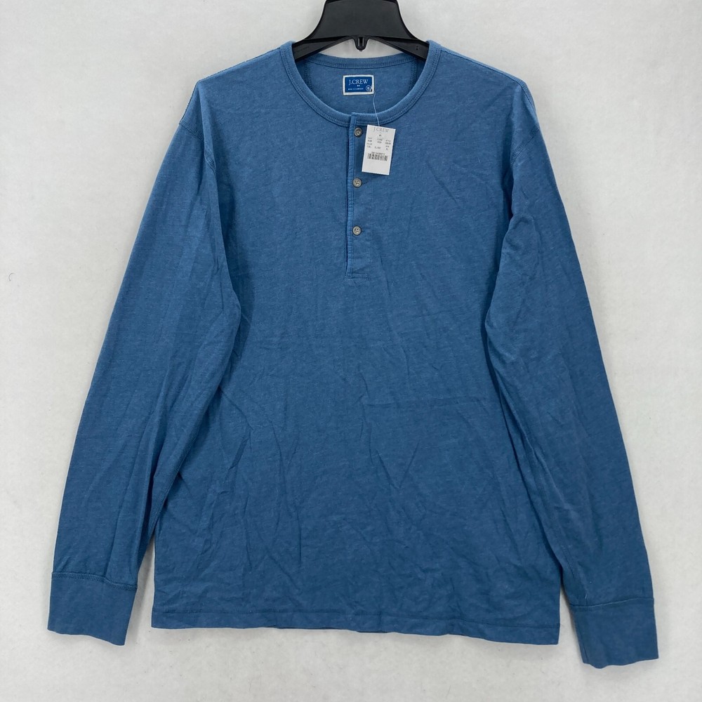 J.Crew Marled Cotton Henley Long Sleeve T-Shirt Mens XL Blue Preppy Outdoors NWT