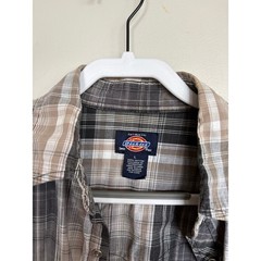 Dickies Plaid Snap Button Western Work Shirt Men’s L Gray Tan Short Sleeve Y2K
