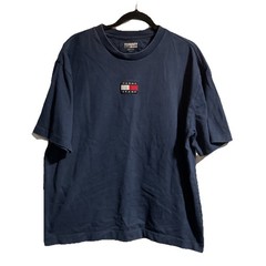 Tommy Jeans T-Shirt Men’s Large Blue Center Embroidered Logo Cotton Hilfiger