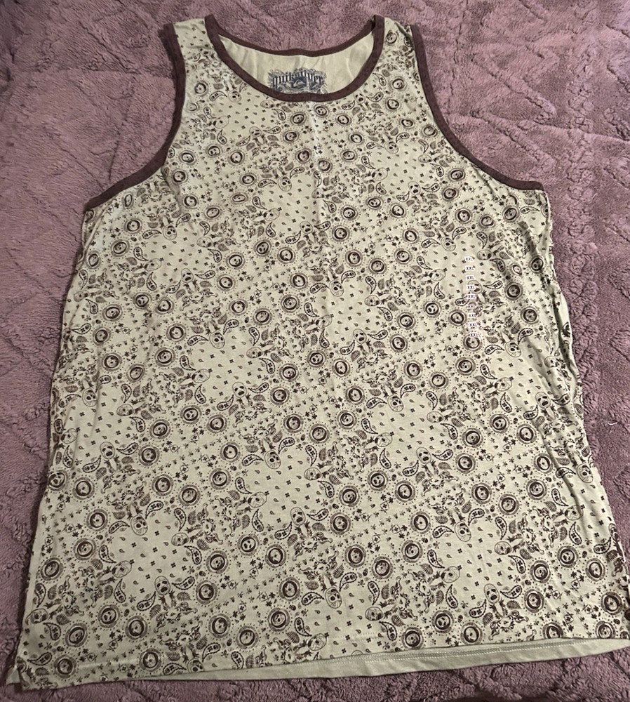 Quiksilver Mens Paisley Tank Top Size Small Cotton Green w/Brown – New