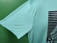 REEBOK Spellout T-Shirt Large Turquoise Polyester/Spandex Lightweight NICE!!