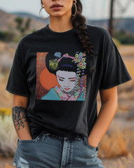 Japanese Aesthetic Art Geisha T-Shirt Cherry Blossom Oriental Gift Unisex Tee