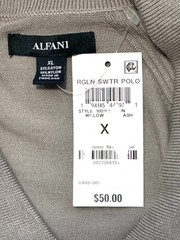 NWT Alfani Men’s XL Ribbed Raglan Sweater-Knit Polo Shirt Willow Wood Ash $50