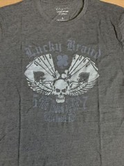Lucky Brand (Sz M) Men’s Gray Graphic T-Shirt Too Tough To Die Poker Cards Skull