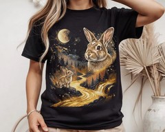 Comfort Tee Bunny Howling Moon Animal Graphic Tee Shirt