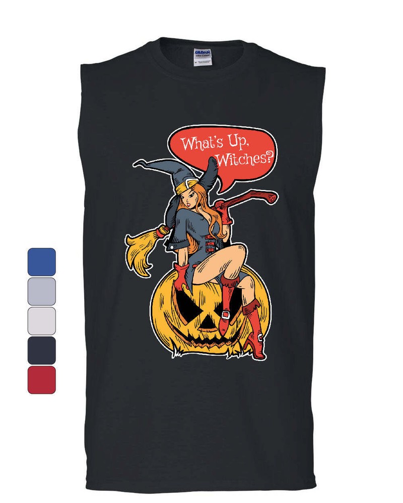 What’s Up Witches Muscle Shirt Halloween Sexy Witch Jack-o-Lantern Sleeveless