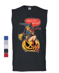 What’s Up Witches Muscle Shirt Halloween Sexy Witch Jack-o-Lantern Sleeveless
