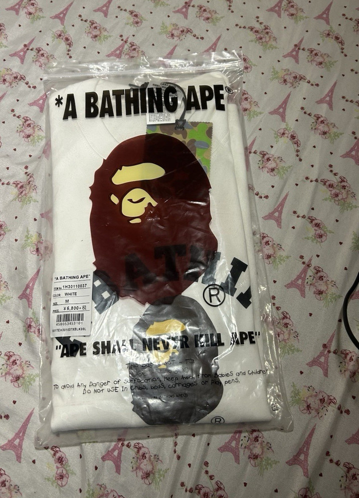 A Bathing Ape BAPE College Tee Ape Head Logo White Crew Neck T-Shirt Men’s M