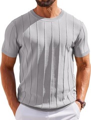 Men’s Short Sleeve Ribbed Crewneck Knit T-Shirt Casual Lightweight Pullover Tee