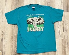 Vintage Single Stitch “Only Elephants Should Wear Ivory” Shirt Size XL Blue Teal