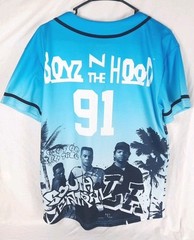 Boyz N The Hood Jersey Shirt Mens Small Button Front Blue Black Short Sleeve