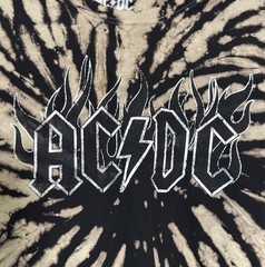 ACDC Band T-Shirt Mens Medium Black Tan Tie Dye Spiral Bleach Wash Graphic Tee