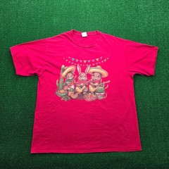 Fiesta Bunny Tshirt Mens XL Red Short Sleeve Rabbits Guitar Cactus Casual