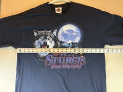 Harley Davidson T-Shirt L Blue Sturgis Wolf Full Moon 2009 Rally Biker Cowboy