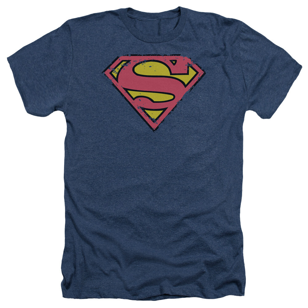 SUPERMAN DISTRESSED SHIELD Licensed Adult Men’s Heather Tee Shirt SM-3XL