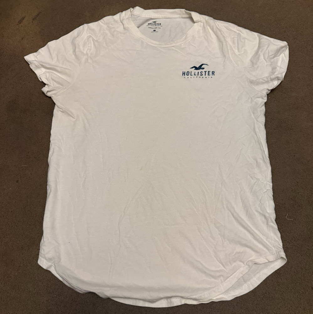 Hollister Must-Have Collection Men’s Curved Hem Logo Crew Tee White L