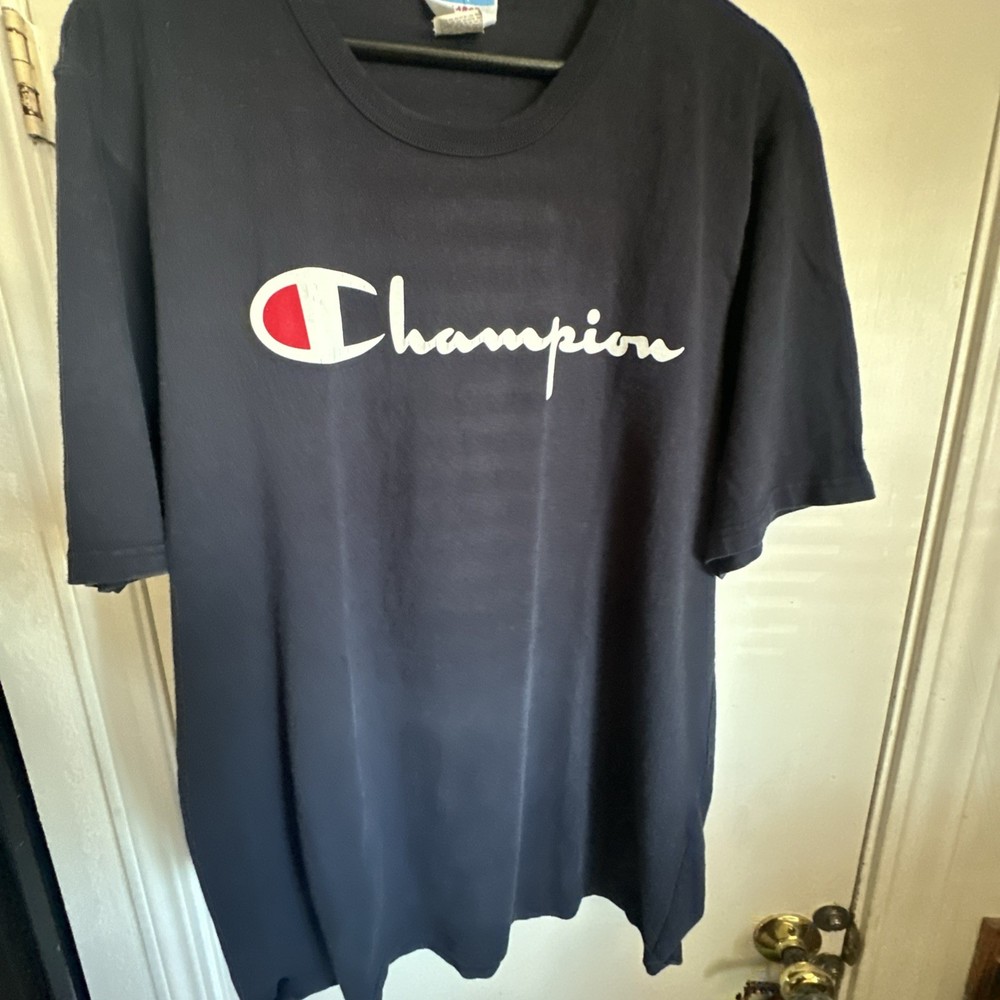 Champion Vtg Classic Jersey Script T-Shirt for Men , Size XL – Navy/White…