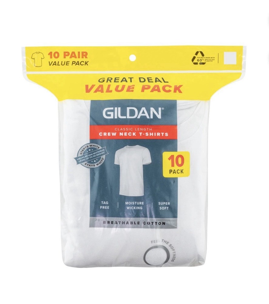 10-Pack GILDAN Men’s Size S Crew Neck T-Shirts Tee Short Sleeve Tag-Free • White