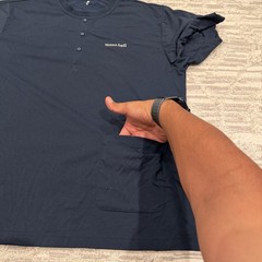 Montbell Wickron Travel Knit Shirt Men’s Medium Crew Navy Pocket Pouch