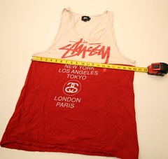 Stussy World Tour Tank Top T-Shirt M 40″ Chest READ Bleached Spots Hole Cracking