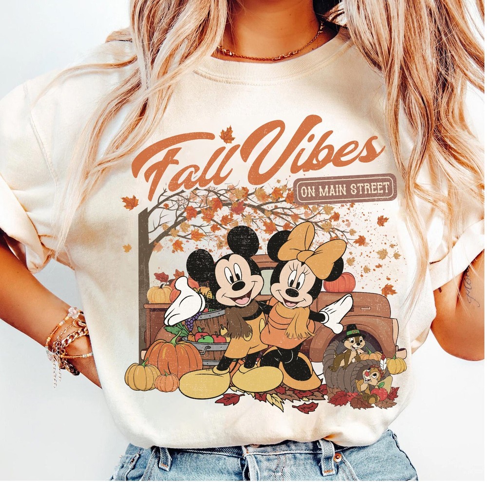 Disney Mickey And Minnie Fall Vibes on Main Street Unisex Adult Kid Tee 660764