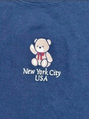 Hollister Men’s Blue Solid Knit Embroidered Teddy Bear NYC Crew T-Shirt Size M