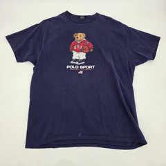 Vintage 90s Polo Sport Ralph Lauren Men’s T-Shirt Size Large Navy Blue Bear USA