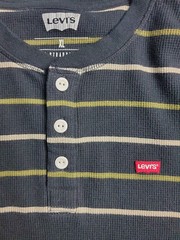 Levi’s Mens XL Thermal Henley Olive Green Stripe Waffle Knit Long Sleeve Shirt