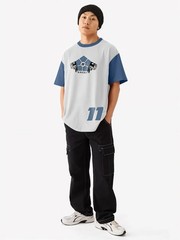 Men Printed Drop-Shoulder Sleeves Applique T-shirt