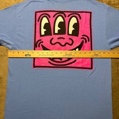 Keith Haring Graphic T Shirt Mens L Blue Pink Three Eyed Face Pop Art Tee