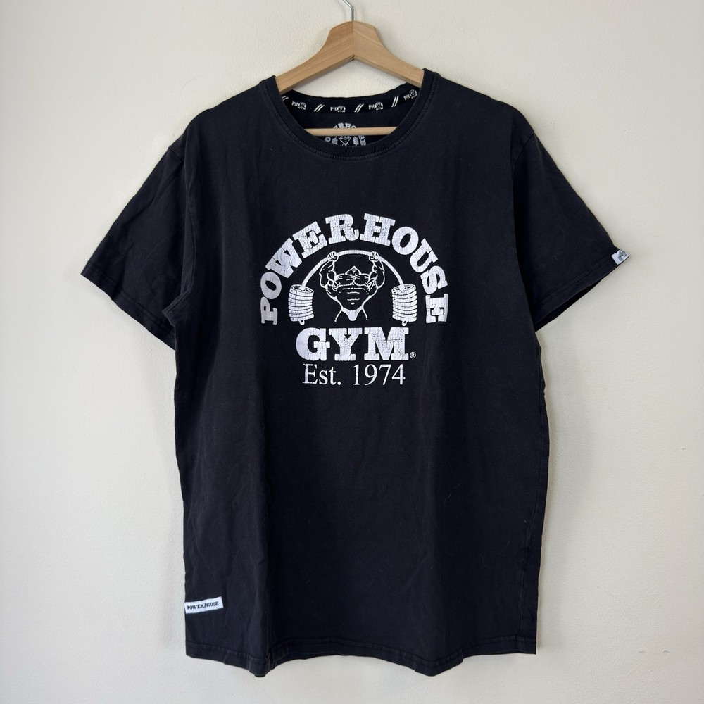 Vintage Y2k Powerhouse Gym Workout Black Tee Shirt – Large