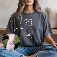 Custom Pet Line Art Portrait Comfort Tee Personalized Dog Cat Shirt