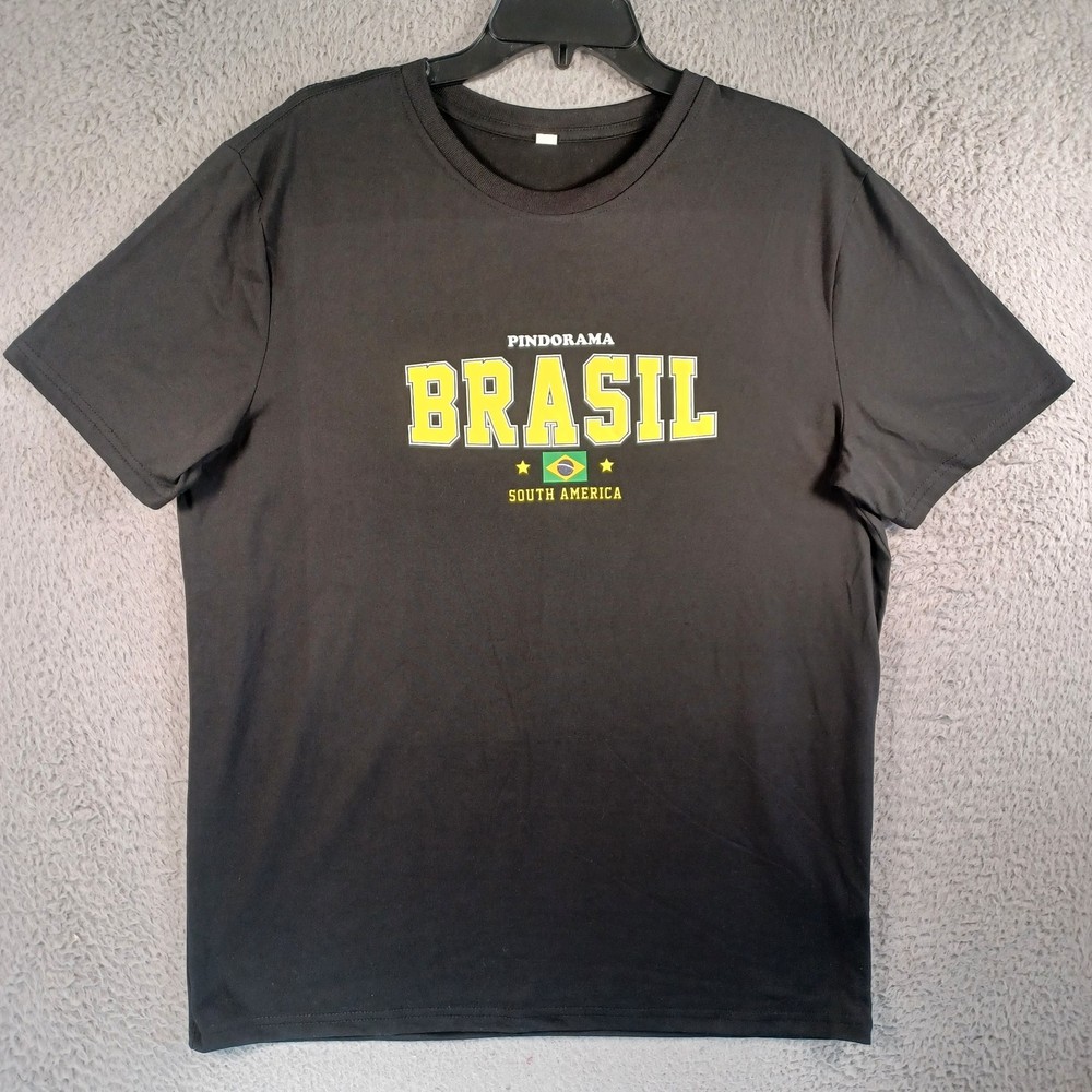 Brasil South America Pindorama Mens Black T-Shirt Size Large Short Sleeve Soft