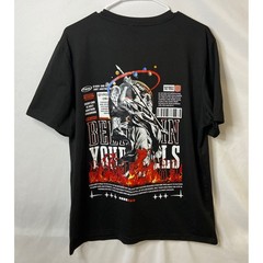 Mens Believe In Yourself Graphic T-Shirt Black Angel Flames Streetwear Size L