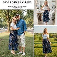 Maxi Skirts for Women with Pockets Long Midi Length Casual Skirt for Beach Pa…