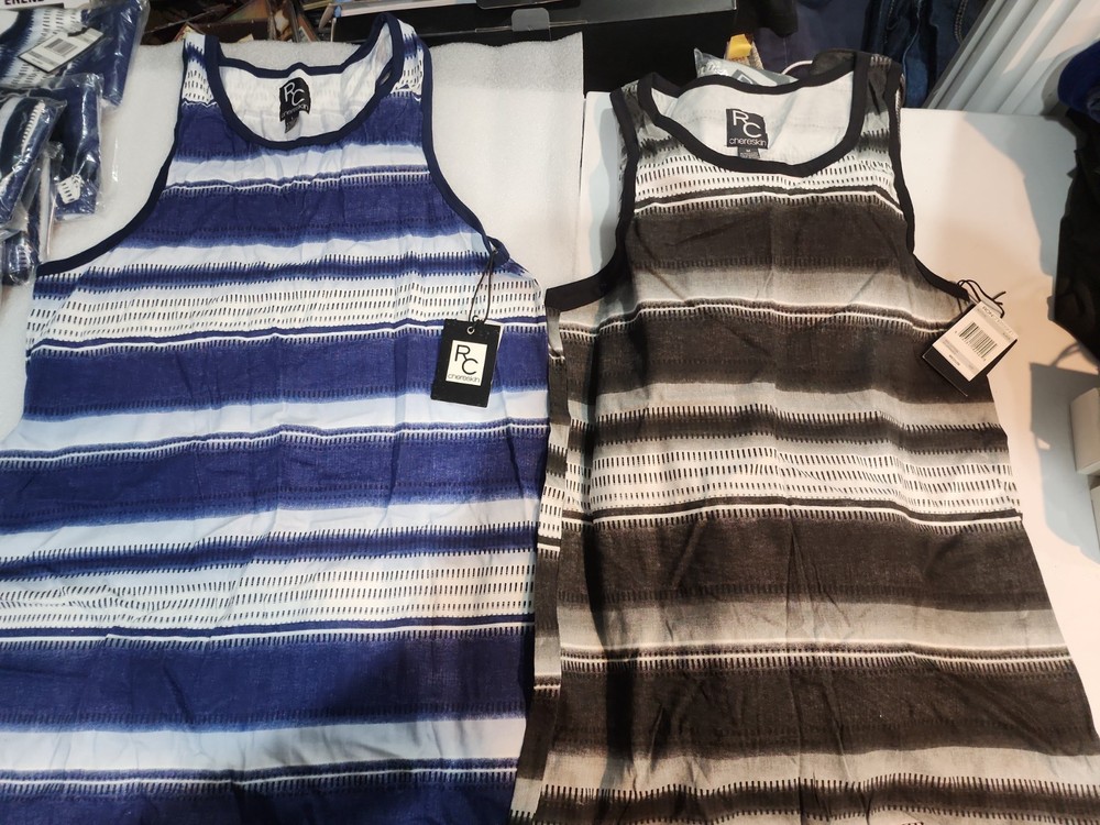 Ron Chereskin Lot of 2 Mens Tank Tops Medium Blue + Black Cotton Slim Fit