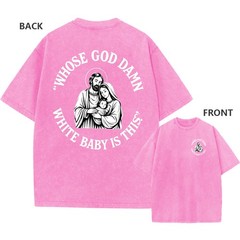 Men’s Vintage Oversized Washed T-Shirt Retro Funny Nativity Scene Casual Tee