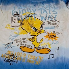 Looney Tunes Tweety Bird Graphic T-Shirt Size Small S Blue White Tie Dye Tee
