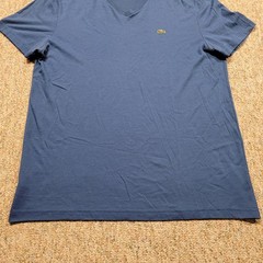 Lacoste T-Shirt Mens Size 6 Blue V-Neck Pima Cotton Short Sleeve Logo Tee