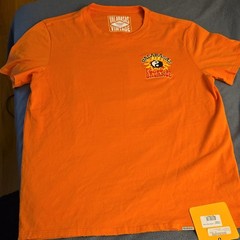 Valabasas Vintage Flame Yin Yang Orange Graphic Cotton Crew Tee L Double-Sided