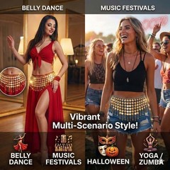 Coins Belly Dance Hip Scarf Belt – Adjustable Waist Chain Skirts Wrap, Gold C…