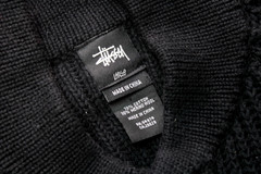 VTG STUSSY ~CARDIGAN~ RIBBED KNIT SWEATER L mock/shawl/neck/military/tour/gauge
