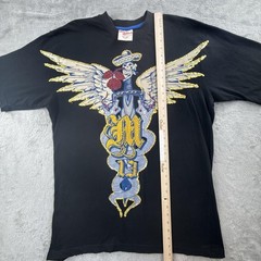 Vintage Mecca Apparel Shirt Mens XL Black Outlaws Winged Skull Roses Graphic Y2K