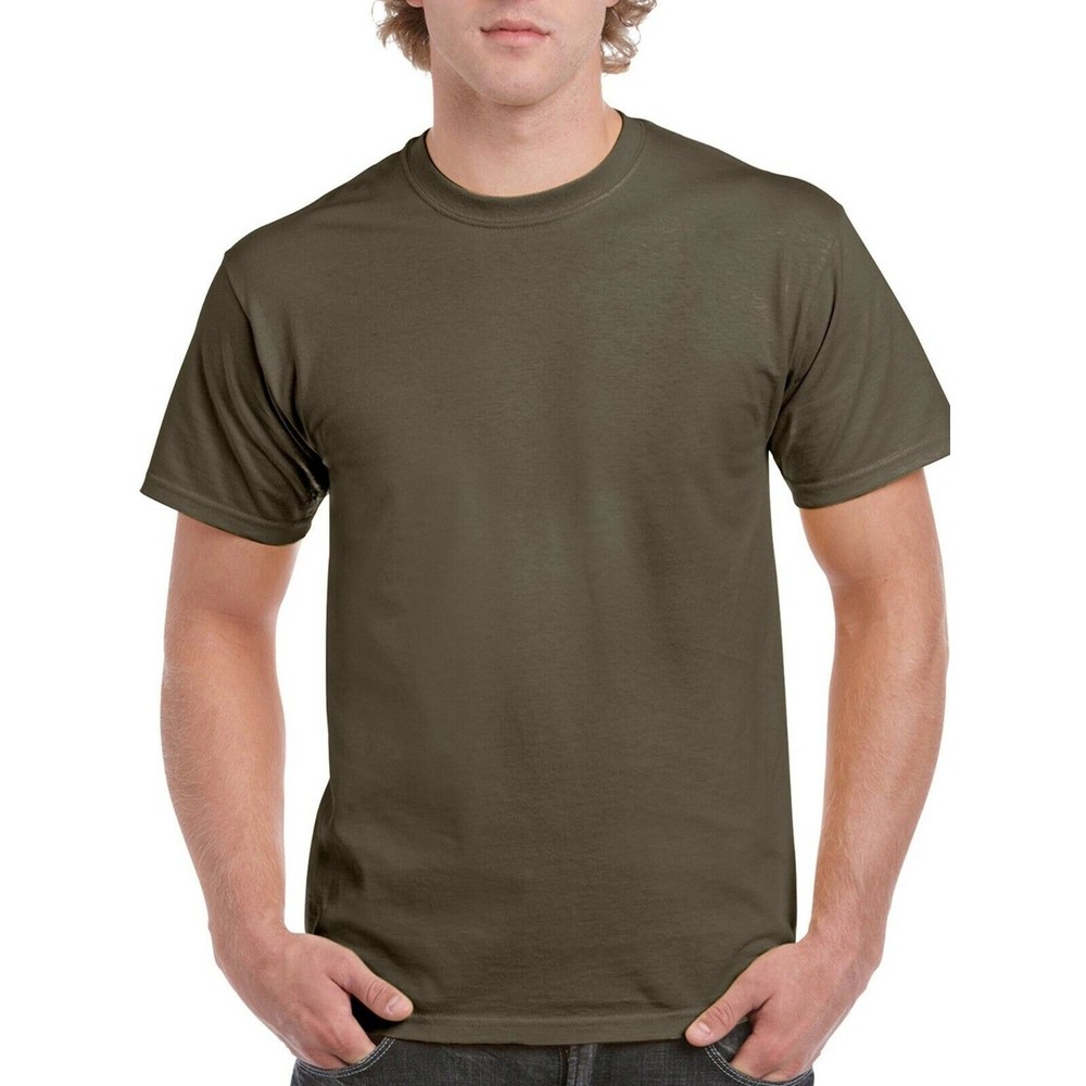 Gildan Big Men’s Ultra Cotton Classic Short Army Green Sleeve T-Shirt, Size 2XL