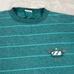 Vintage 80s Bugle Boy Surf Skate Shirt Men’s Sz Large USA Cyan Striped