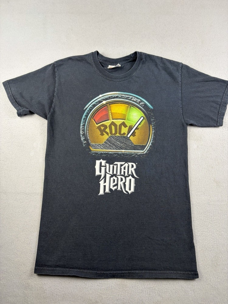 Vintage Guitar Hero T Shirt Adult Size Small Black Video Games Wii Music Y2k