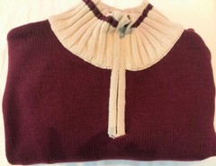 Cardingan Solid Burgundy with Cream border all cotton work sock 1/4 zip in front